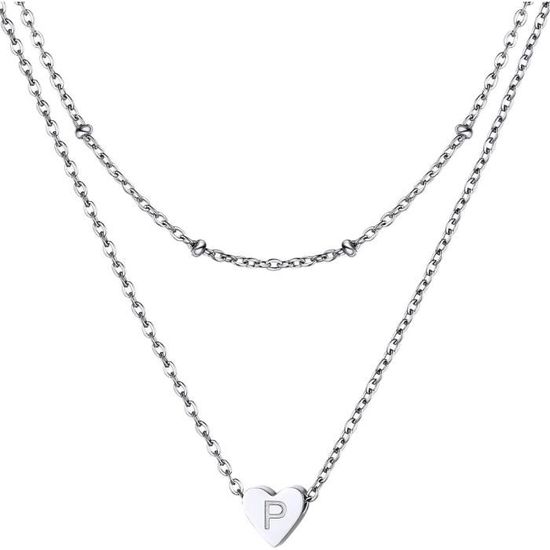 Collier Pendentif Alphabet En Acier Inoxydable - Chaîne 50 Cm - SKCESS - Cadeau Élégant Pour Femme/Homme - 3
