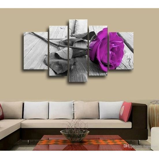 5 Pieces Non Encadrees Violet Rose Noir Fond Blanc Art Mur Moderne Peinture Toile Imprime Pour Salon Maison Decor Achat Vente Objet Decoration Murale Cdiscount