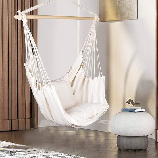 Hamac chaise suspendue balançoire beige portable jardin siège camping 2  oreiller