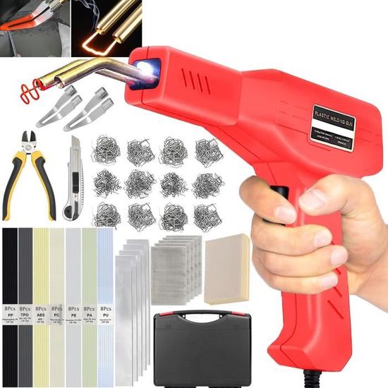 Kit Soudure Plastique 220W 2-en-1 - Réparation Pare-chocs Voiture, Avec Agrafes Et Tiges Soudures