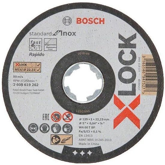 Disque à tronçonner X-LOCK 125x1mm Standard pour Inox - BOSCH - 2608619262