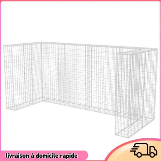 Cadre à Gabion Pour Poubelles Double 180x100x120 Cm - Acier Galvanisé, Cache-conteneurs, Jardin, Extérieur