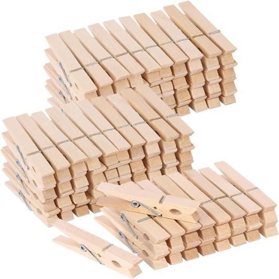 Lot De 100 Mini Pinces à Linge En Bois Naturel - 45 Mm De Long, 12 Mm De Large - Pour Décoration, Bricolage