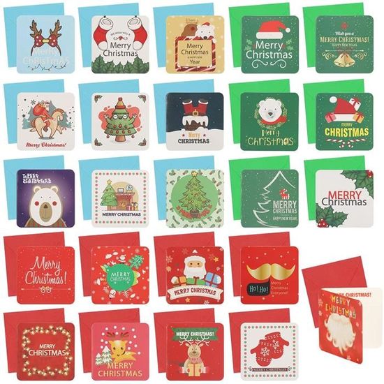 24 Carte De Noel Avec Enveloppe Et Autocollants, Jeu De Cartes De Noël