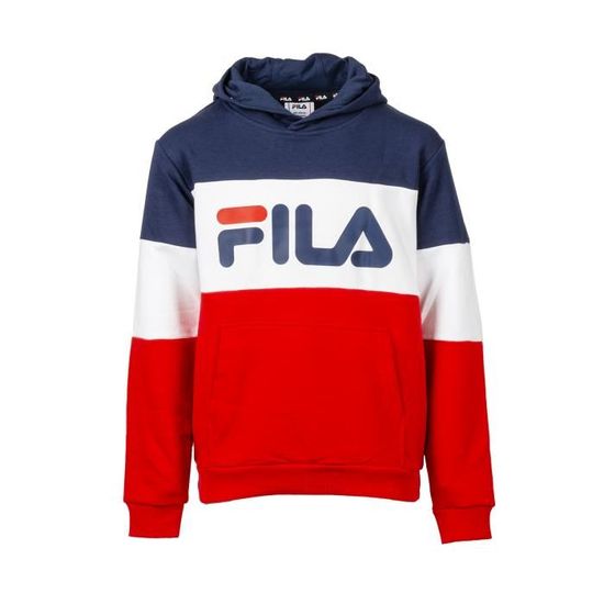 Vetements FILA Color block bleu marine blanc et rouge Col capuche Manches longues Rouge bleu marine blanc Cdiscount Pret a Porter