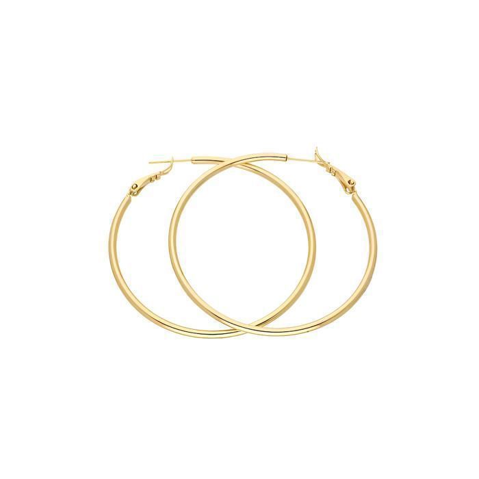 Boucles dOreilles - Créoles - 50 mm - Jonc - Lisse - Plaqué Or Jaune 750/1000 - Femme