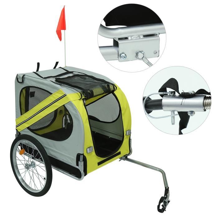 Remorque de vélo pliable pour chien,chariot pour animaux de compagnie 137*73*90 cm jaune-gris
