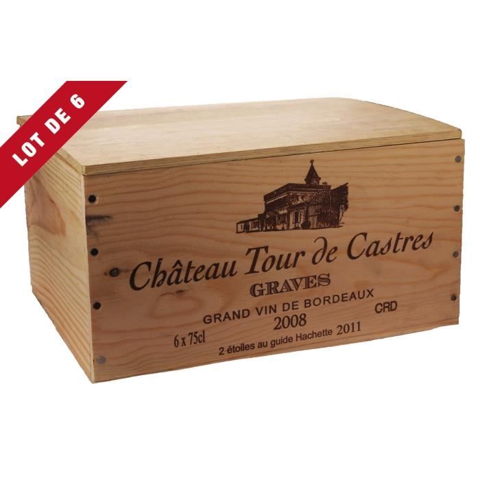 6X La Caisse Bois 6x75cl estampillé Tour de Castres - coffret