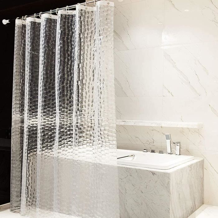 Rideau De Douche EVA Etanche Rideaux Salle de Bain Toilettes Rideau Douche Anti Moisissure, Antibactérien 180x200cm, Semi Transparen