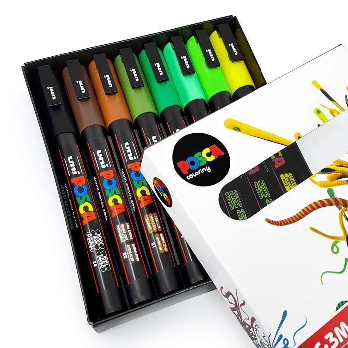 Marqueurs à dessin Uni Posca – PC-3 M Art Peinture marqueurs – Tons de terre – Lot de 8 – dans une boîte cadeau 42260