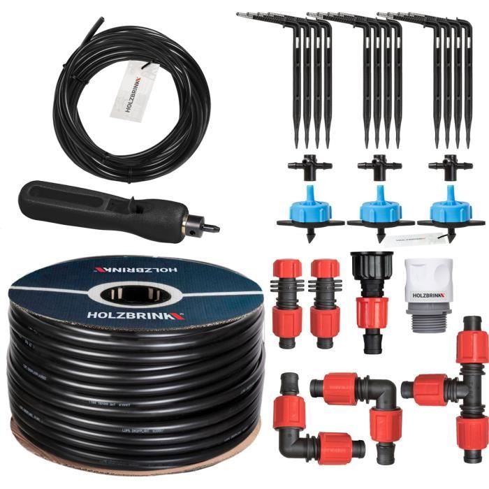 HOLZBRINK Kit d'arrosage goutte à goutte - système d'irrigation - serre - jardin - 20m Tuyau LDPE 16mm, 3x goutteur 8l/h