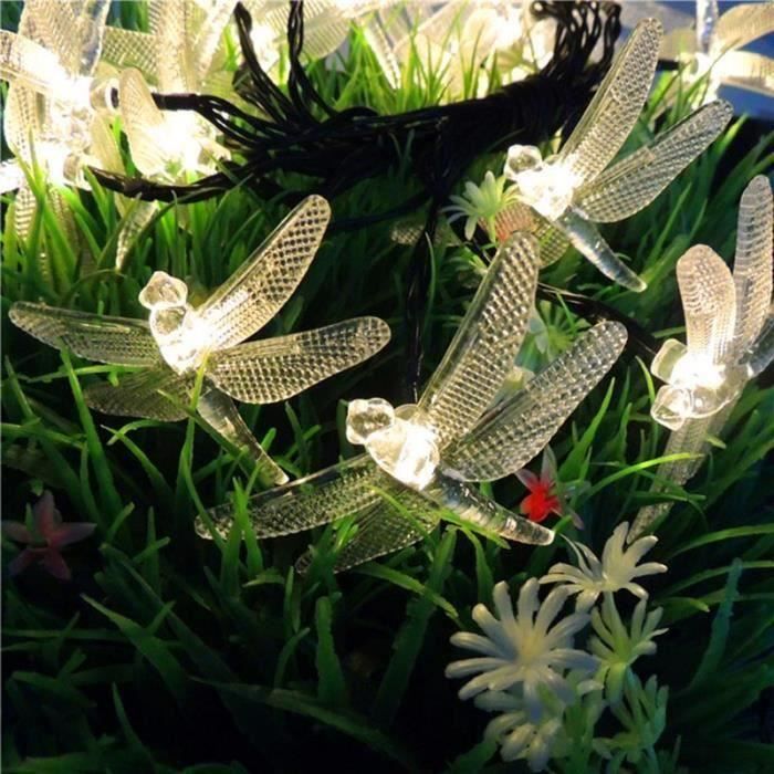 Blanc-7 M 50 Led libellule cordon Led solaire avec panneau solaire bande lumière extérieure étanche utilisation dans jardin carré