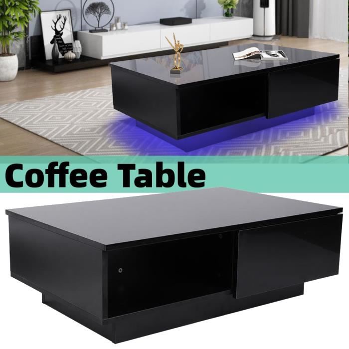 Table basse led contemporain noir Table Basse de Salon Design Table de Salon -JNG