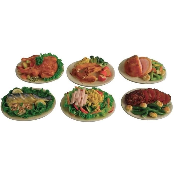 Melody Jane Poupées Maisons Maison de Poupées 6 Plaques De Nourriture Boeuf Poisson Porc Etc Miniature Salle à Manger Accessoire