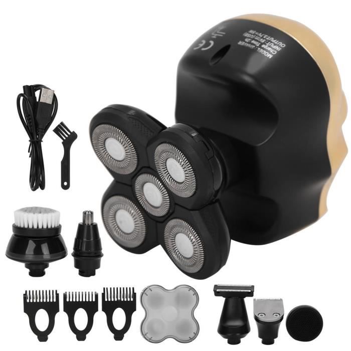 HURRISE Kit rasoir Kit de Tondeuse à Barbe de Tondeuse à Cheveux Rasoir Rechargeable USB Multifonction 6 en 1 Motif de Crâne(Or )