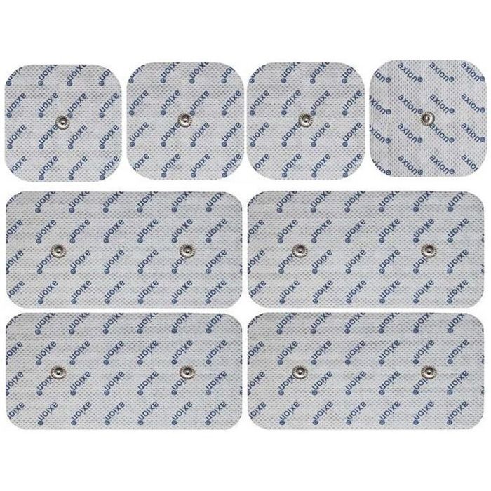 AXION - 8 électrodes pour électrostimulateurs COMPEX 4 * 5x5cm + 4 * 10x5cm - connexion cefar Compex easy snap
