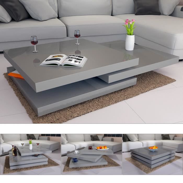 Table Basse de Salon gris Moderne carré 76x76cm laquée Brillante rotative à 360° Charge Max. 20 kg Design innovant Table intérieur