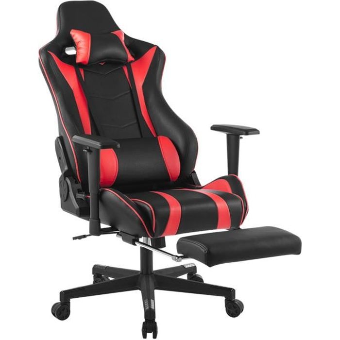 Chaise Gaming en Cuir -  L 69 x P 76.5 x H 128 / 138 cm - Dossier Inclinable - Charge Max. 120kg