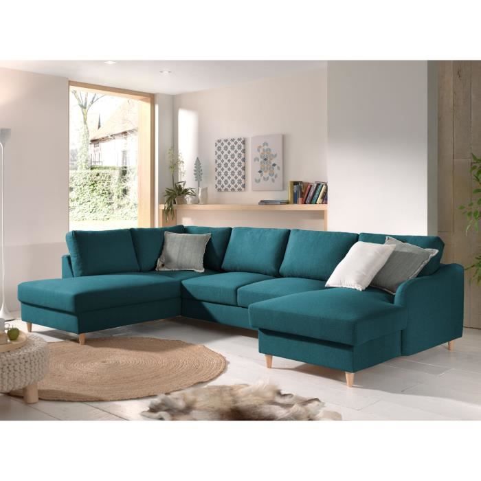 Canapé d'angle 7 places Bleu Tissu Scandinave Panoramique