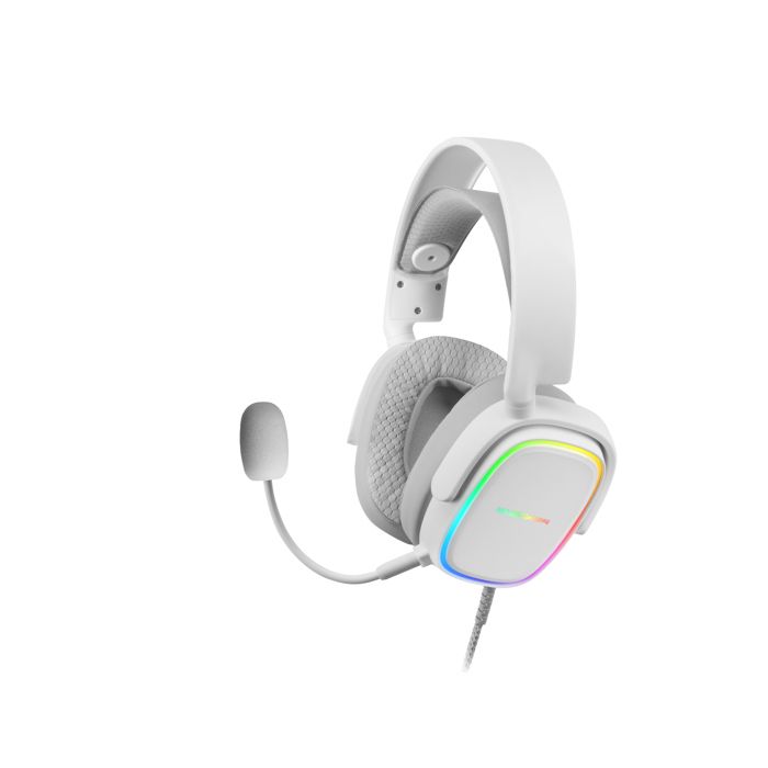 Mars Gaming MHAX Blanc, Casque Gaming RGB Multiplat + Mic Amovible, 53mm HiFi