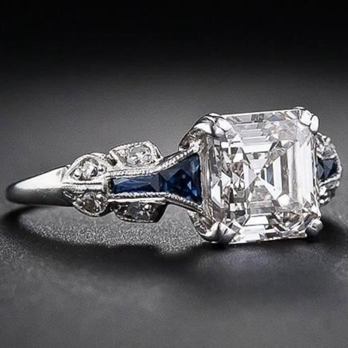 Rétro Femmes Bijoux En Argent Sterling 925 Bague Princesse Coupe 3.47Ct Diamant Saphir Antique Proposition Anneaux De Mariage