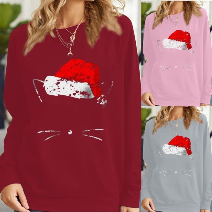 【PULL - CHANDAIL】Chandail de Noël à motif de lettres de chat pour femmes TOP xiao1332