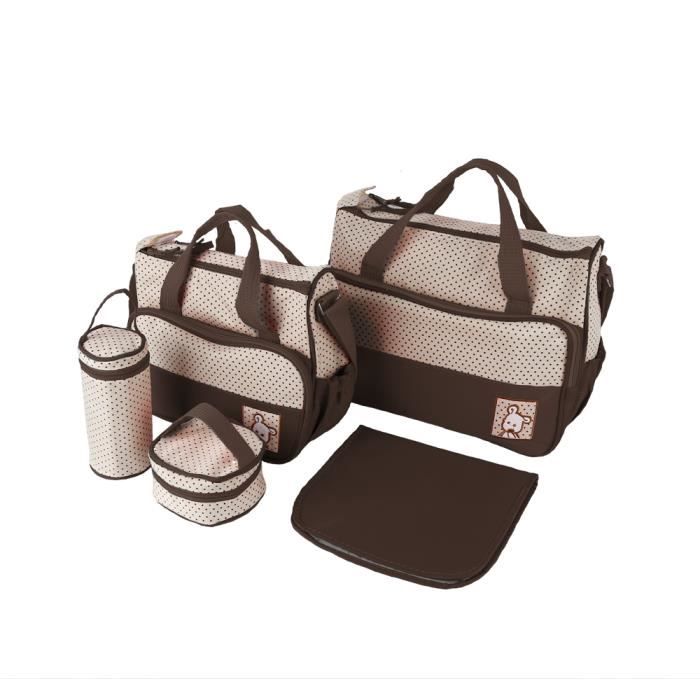 Sac à Main Langer Bébé Maman Set de 5pcs pour Promenade-Brun