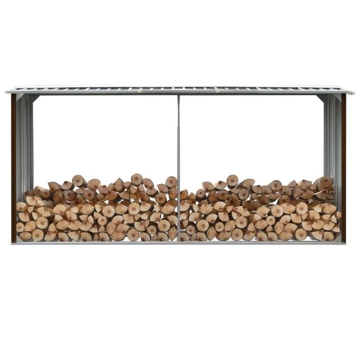 Abri de stockage de bois-ABRI BÛCHES Porte-bûche range-bûche Acier galvanisé 330x92x153 cm Marron