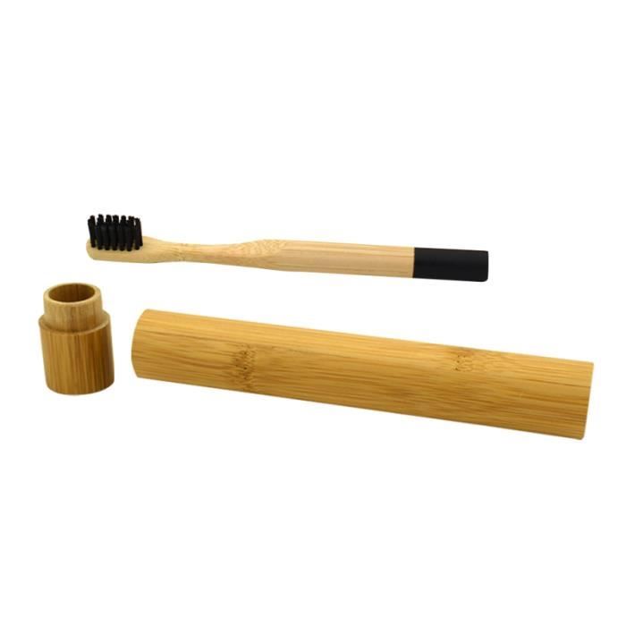 Brosse à dents en bois biodégradable en bambou naturelle avec tube de stockage en (noir) BROSSE A DENTS - GRATTE-LANGUE