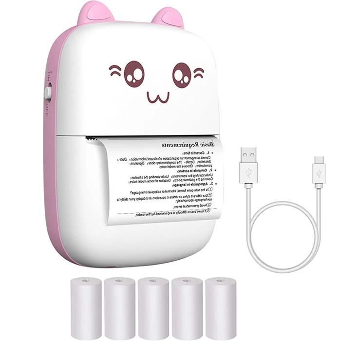 2windeal® Mini Pocket Imprimante thermique Bluetooth avec 5 Rouleaux de Papier PR Photo/étiquette/mémo cadeau outil bureau ROSE