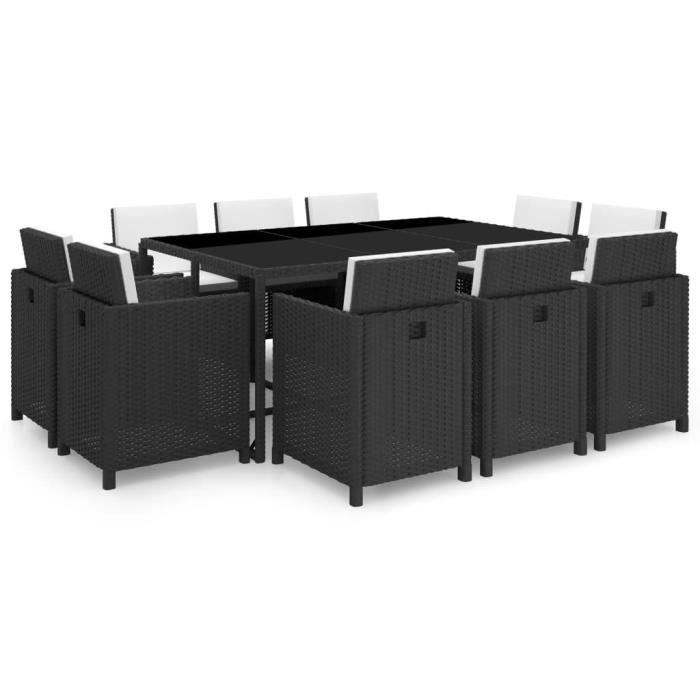 vidaXL Salon de jardin 11 pcs avec coussins Résine tressée Noir
