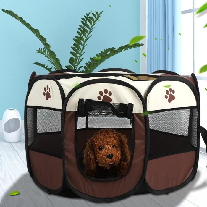 Tente pour animaux de compagnie pliable portatif en Tissu Oxford Cage d'exercice et de jeu pour chiens chats - café