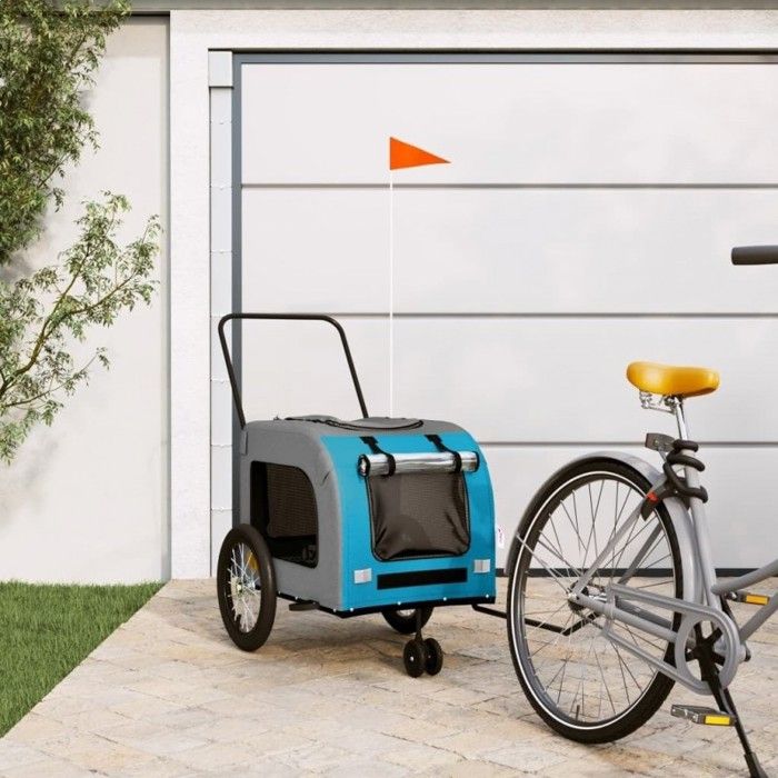 vidaXL Remorque de vélo pour animaux de compagnie bleu et gris 93855
