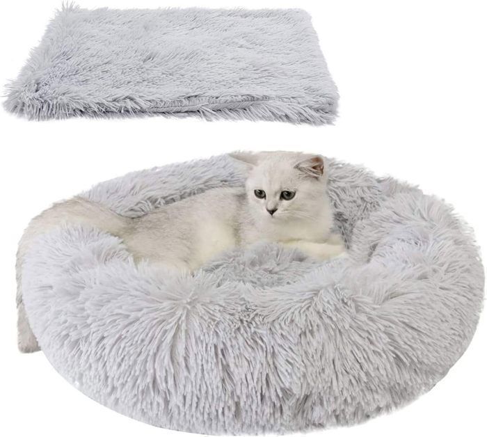 Meilleurs prix pour Panier pour Chat Lit de Couchage 48 cm Universel pour Chien avec Un Tapis 56 x 36 cm pour Animaux de compagnie, Gris Clair