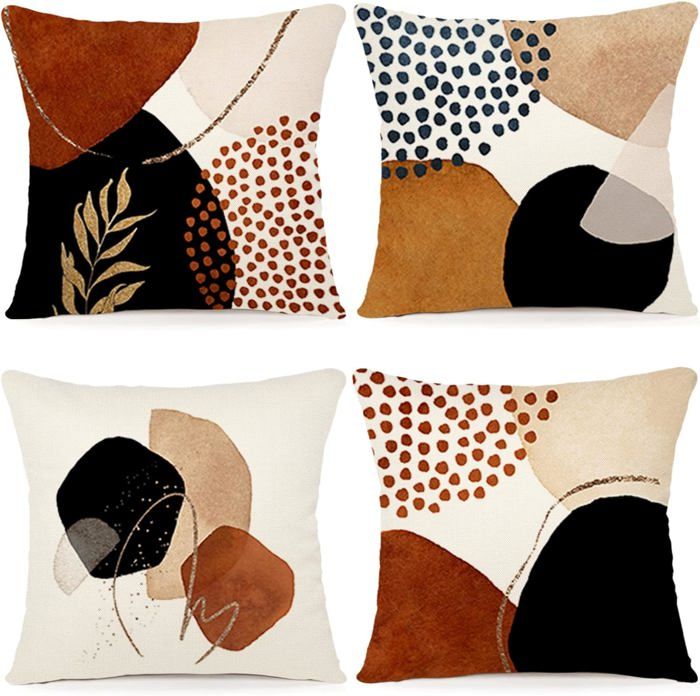 Lot de 4 housses de coussin décoratives en lin de style bohème pour extérieur, canapé, extérieur, 45 x 45 cm, bleu
