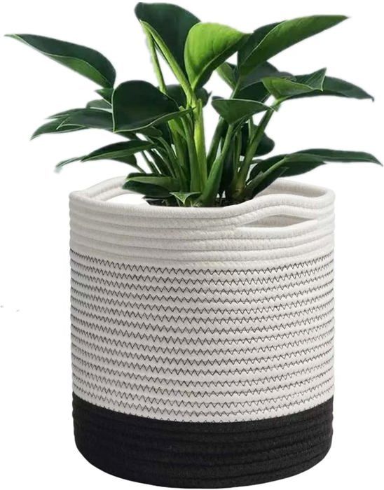 Cache-Pot En Osier Tressé Main - Panier Décoratif Polyvalent Pour Plantes D'Intérieur - 26x26x18 Cm - 11
