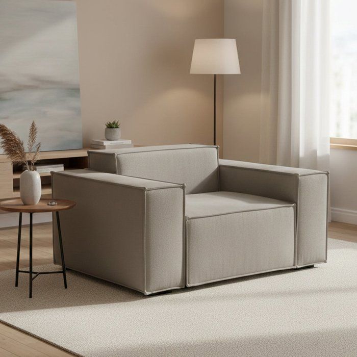 Dmora - Fauteuil Leonia 140x95xh70 cm gris tourterelle Panneau effet bois Polyester et Mousse de polyuréthane Dmora - Fauteuil Leonia 140x95xh70 cm gris tourterelle Panneau effet bois Polyester et Mousse de polyuréthane
