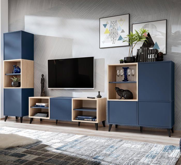 komodee Ensembles de Meubles TV Fondi 3 armoires bleu bois clair 173 x 35x 272 cm style scandinave pour salon bureau komodee Ensembles de Meubles TV Fondi 3 armoires bleu bois clair 173 x 35x 272 cm style scandinave pour salon bureau