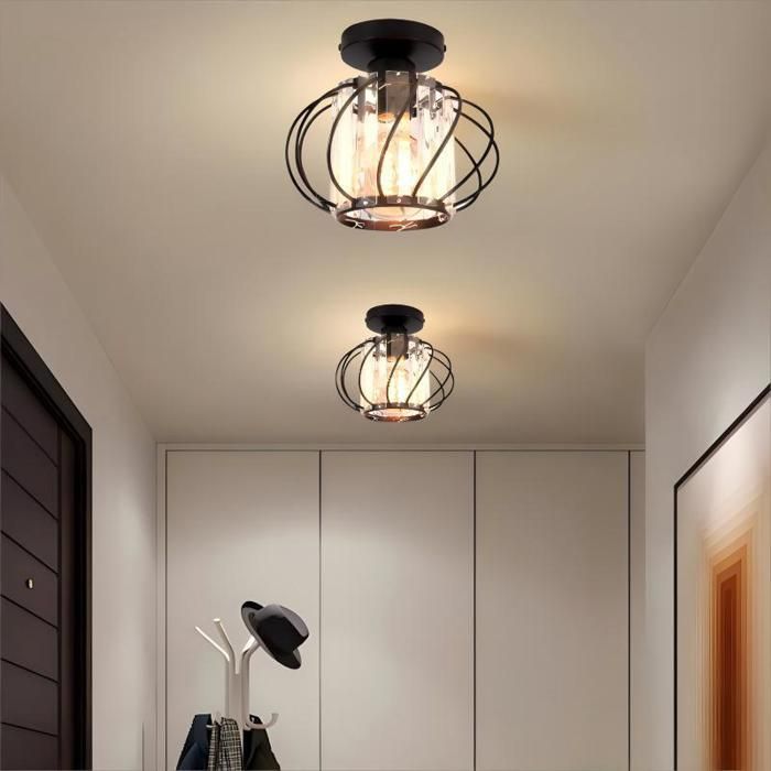 WOTTES Plafonnier en Cristal Moderne E27 LED Plafonnier Mini Lustre en Cristal pour Cuisine Couloir Entrée 2PCS Ø18CM Noir