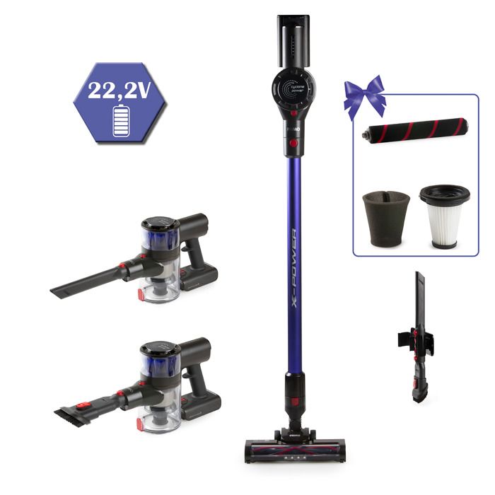 PRIMO PR511SV Aspirateur Balai 3-en-1 Sans Fil BLCD - Aspirateur Sans Sac - Aspirateur à Main - Bleu/Rouge