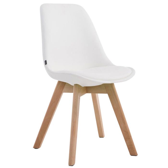 Chaise de salle a manger x1 style scandinave en PVC blanc support 4 pieds en bois couleur clair 10_0003746