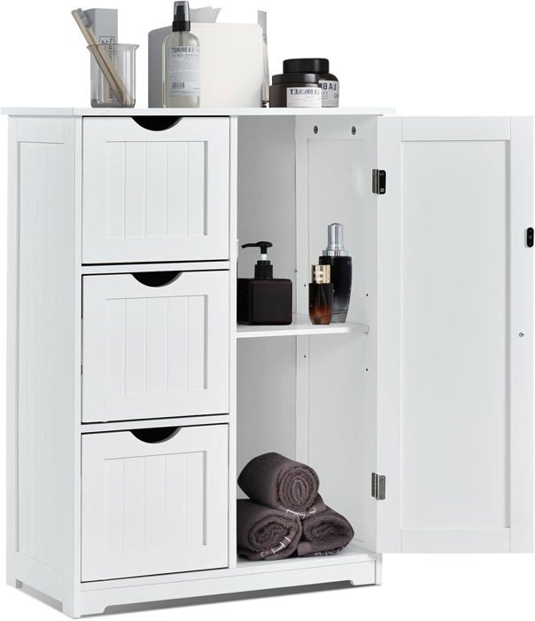 GIANTEX Meuble/Colonne Salle de Bain- 3 Tiroirs+ Placard à 2 Etages- Étagère Réglable-pour Salon Chambre- 60x 30x 81 cm- Blanc GIANTEX Meuble/Colonne Salle de Bain- 3 Tiroirs+ Placard à 2 Etages- Étagère Réglable-pour Salon Chambre- 60x 30x 81 cm- Blanc