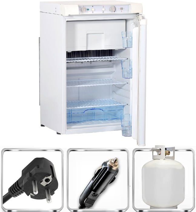 Réfrigérateur à gaz - SMETA -12V/220V/Gaz - 100 litres - avec compartiment congélateur - Réfrigérateur combiné - Porte réversible
