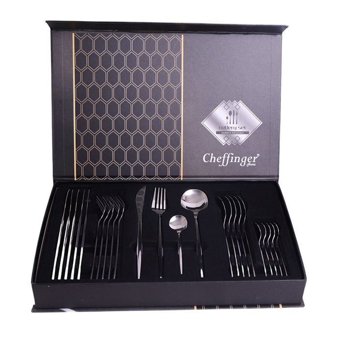 Lot De 36 Couverts En Acier Inoxydable Avec Couteaux à Steak Noirs