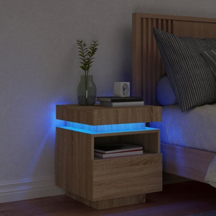 Table de chevet-Table de nuit-Table dappoint avec lumières LED chêne sonoma 40x39x485 cm SHL119734