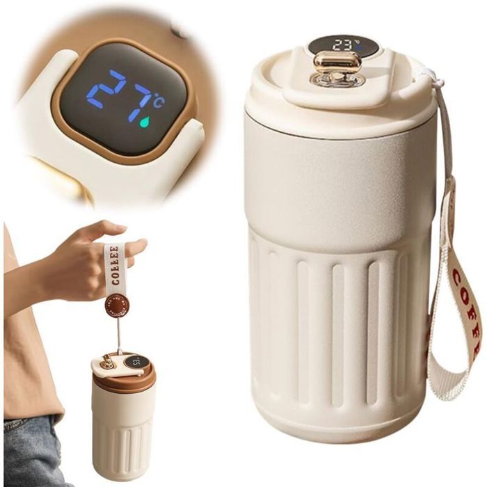 Thermos à Café, Tasse Isotherme, Voyage, Affichage De La Température LED En Acier Inoxydable, Bouteille D'eau Intelligente Pour Le Cyclisme, La Salle De Sport, La Maison, Le Bureau (rose