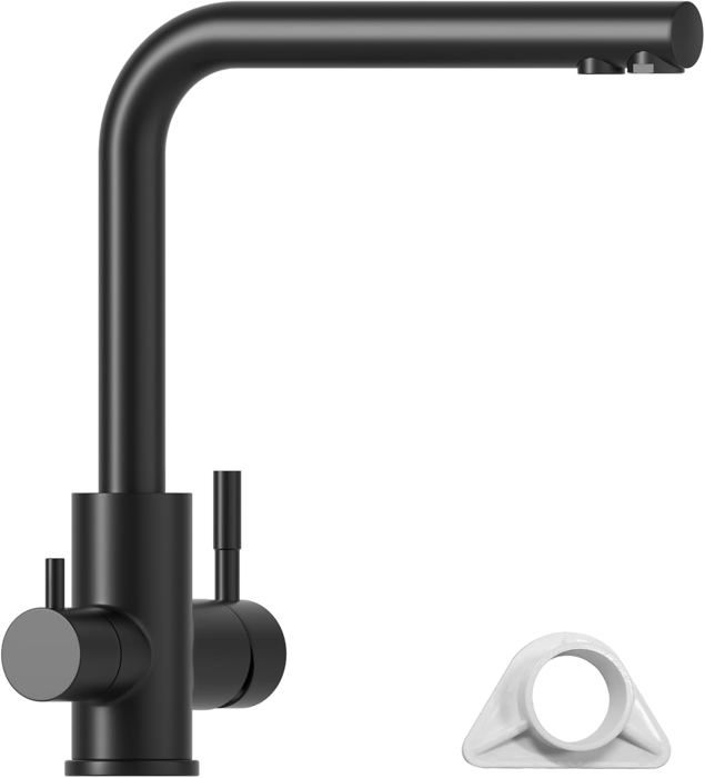 DMOZMSY Doré Robinet 3 Voies Cuisine En Pour L'eau Filtre Double Levier Pivotant Mitigeur 3 Voies Pour Système D'Osmose(Or Brossé