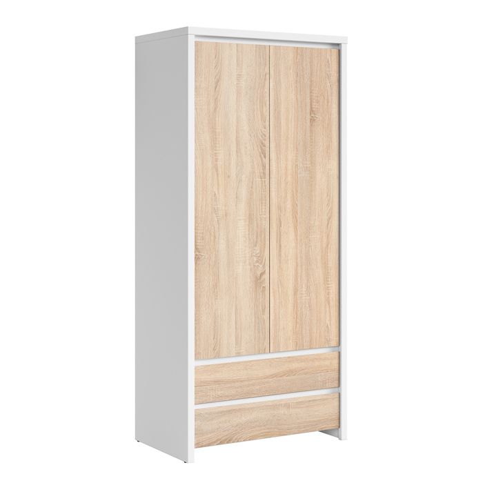 Armoire 2 portes 2 tiroirs Petits-meubles - Soren - 90 x 55 x 200cm - Bois et Blanc Armoire 2 portes 2 tiroirs Petits-meubles - Soren - 90 x 55 x 200cm - Bois et Blanc