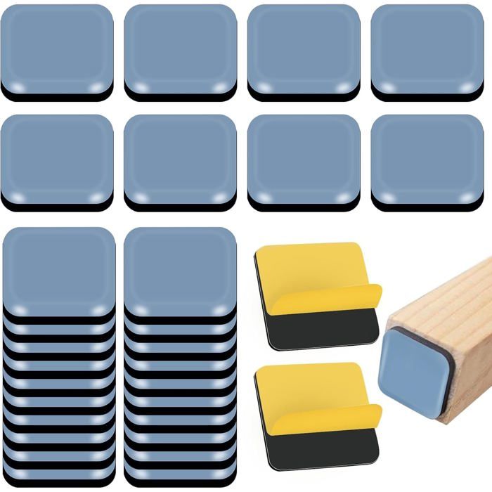 30 Patins De Meubles En Téflon 20*20mm Patins Glisseurs Pour Meubles De Protection De Sol Patin Chaise Auto-Adhésifs Pour Sols
