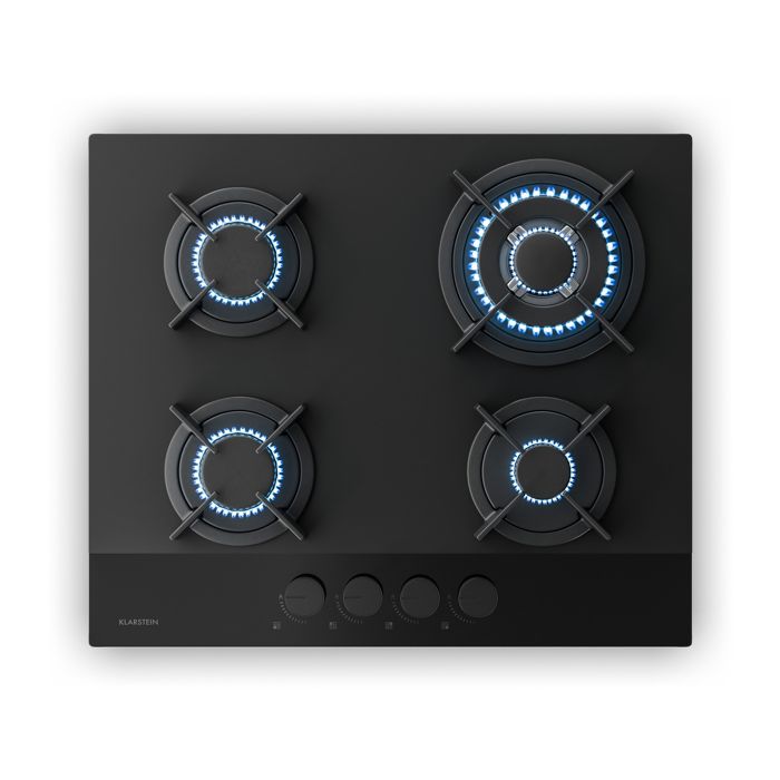 Velaire 60cm Plaque de Cuisson à Gaz 4 Feux Noir